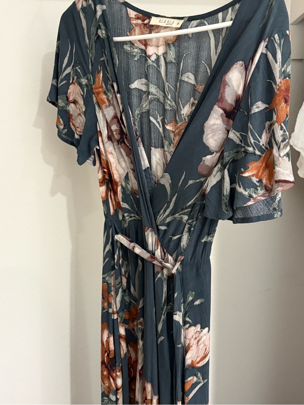 Floral Wrap Maxi Dress - Slate Blue & Rust